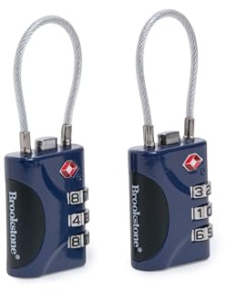 Brookstone Cable Lock - 2 Pack 3-Digit Keyless TSA Approved Locks for Luggage - Resettable Combination Luggage Lock, Size One Size, Blue