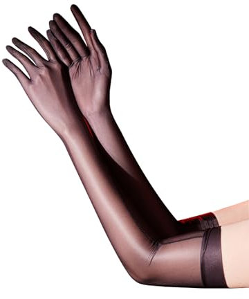 inhzoy Damen Glanz Nylon Handschuhe Transparent Seidig-Glanz Handschuhe Glatte Armstulpen Für Oper Hochzeit Brautparty Abschlussball Schwarz_A M