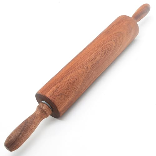 TUSIWIT Classic Sapele Wooden Rolling Pin With Handles,Wood Baking Roller Large (17.3L x 2.3W)