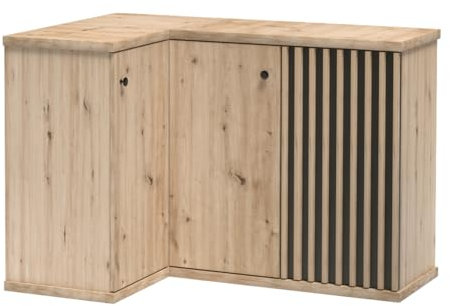 Lomadox Wohnzimmer Eckkommode Kommode Sideboard Eiche mit schwarz