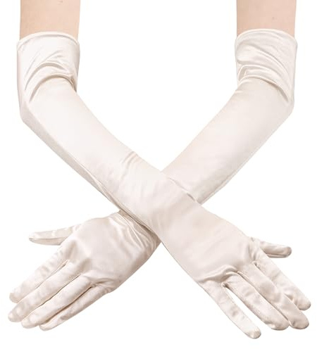 JUNART Longs gants en satin, gants élégants longueur coude pour fête d'opéra, mariage, robe de soirée, costume de carnaval, danse, Champagne, 1PCS