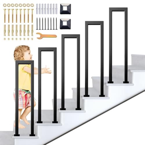 SCGSJZH Barandilla Escalera Forma de U Negro, Pasamanos Interior Hierro Forjado, Seguridad Antideslizante Balcon Baranda para Dúplex Loft Pasillo, Entrada Pasos, Exterior Villa Jardín (85cm)