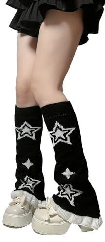 XEPST Beinstulpen für Damen, Stulpen Kawaii Socken Ausgestellte Winter Stulpen Goth Accessoires Harajuku Japanische Stiefelsocken Kniestrümpfe, Schwarz