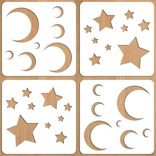 Juego de 4 plantillas de luna y estrella de plástico para pintura de pared, papel de arte, decoración del hogar