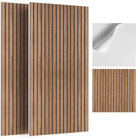 JBER 6Pack Acoustic Panels Self-Adhesive, Sound Proofing Panels for Walls, Decorative High Density Fibreboard Wall Panels, Sound Isolation for Recording Studio, 60×60×1cm, Traditional Walnut Color