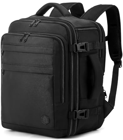 VANKEV Eurowings Ryanair EasyJet Wizz Air Handgepäck Erweiterbar 40x30x20 bis 40x30x25, 24L bis 30L, Sitzunter Rucksack für Reisen passt zu 15,6 Zoll Laptops schwarz