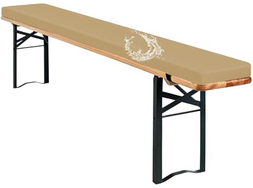 AQIGR Cojines para Banco de Cerveza 100/110/140/150/160/180 cm Cojín para Banco, Funda Extraíble con Cremallera e Hebilla, Antideslizante, Impermeable para Jardín, Terraza(Caqui,150x40x3cm)