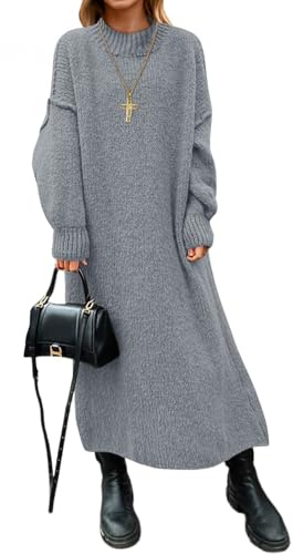 Saodimallsu Womens Oversized Sweater Dress Mock Neck Long Sleeve Casual Warm Chunky Knit Fall Winter Maxi Dresses Grey