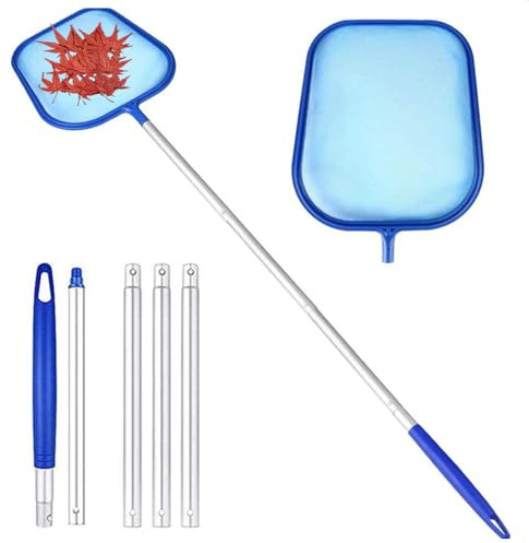 Wanfoou Swimming Pool Skimmer Net, Adjustable Aluminium Telescopic Pole, Swimming Pool Cleaning Net ，Pond Nets for Cleaning, Fine Mesh Leaf Skimmer Netting for Garden Pond Hot Tub Net, Snap lever