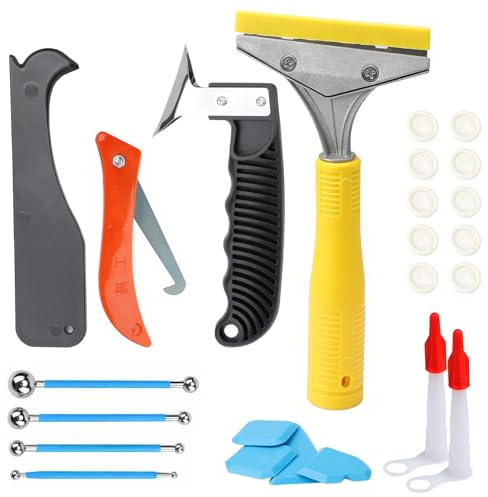 GOLDEROC multifunktional Silikonentferner Werkzeug Set，Silikonschaber，Fugenglätter，Silikonfugen Abzieher，Fugenhakenmesser，Silikonfugenentferner