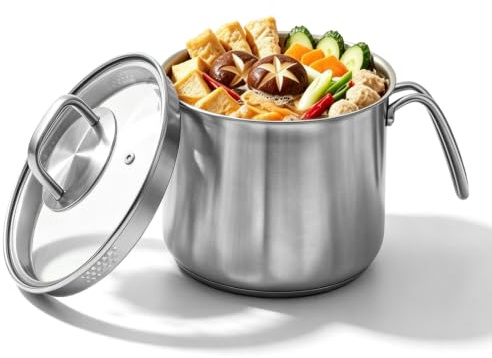 VETOLAKA Olla para leche de inducción de 1,9 l, con tapa: acero inoxidable 304, 14 x 12 cm, olla para leche, acero inoxidable, base de tres capas, tapa de cristal con agujeros de filtro, para cocina y