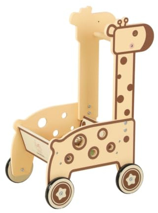 MERIGLARE Chariot d'apprentissage pour Enfants Chariot de Marche Pousseur Jouet Bois Animal avec Barre Transversale Confortable et Corps Ouvert Matériau Bois