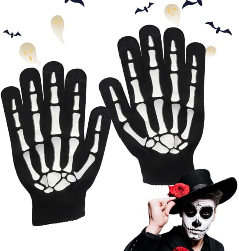 Tuxuseo Skelett fingerhandskar elastisk passform läskiga bekväma | Halloween skalle klor handskar för promenader ridning cykling klättring män kvinnor entusiaster vän