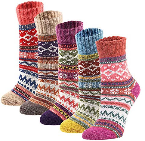 YZKKE 5Pack Womens Vintage Winter Soft Warm Thick Cold Knit Wool Crew Socks, Multicolor, free size, Multicolor