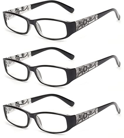 JM Reading Glasses with Spring Hinge 3 Pack Women, Lightweight Quality Vintage Readers Colorful Rectangular Glasses for Ladies Magnifying