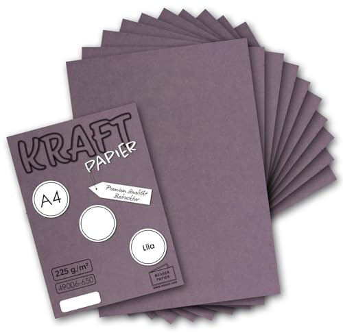 NEUSER PAPPER 50 x vintage kraftpapper i lila DIN A4 21 x 29,7 cm 210 x 297 mm 240 g/m² naturligt återvunnet papper, ekologisk hantverkkartong, enkelt kort UmWelt av GUSTAV NEUSER