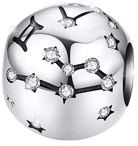 Maria Fonte Bead Charm Segno Zodiacale Gemelli in Argento Sterling 925, Compatibile con Le più Diffuse Marche di Braccialetti e collane.
