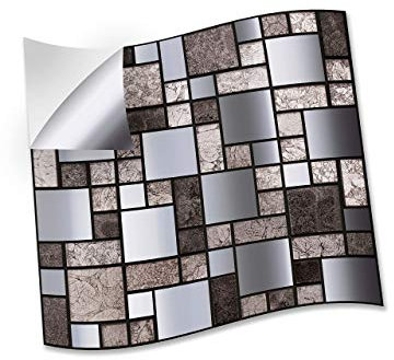 WALPLUS 15cm (6) Metallic Silver Grey Stone Mosaic Wall Stickers – Pack of 24 | Peel and Stick, Self-Adhesive for Kitchen, Bathroom, Backsplash, and Tile Makeover