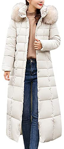 Onsoyours Manteau Femme Hiver Doudoune Chaud Parka Longue Blouson Chic élégant avec Capuche épais Trenche Grande Taille Duvet en Coton A Blanc M