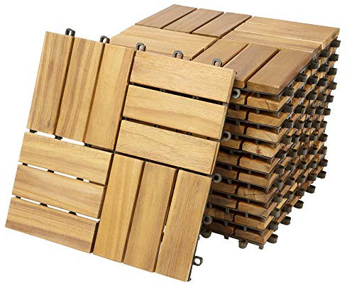 11x Dalles de terrasse en bois d'acacia Mosaïque 30x30cm Dalle clipsable 1m² balcon jardin extérieur
