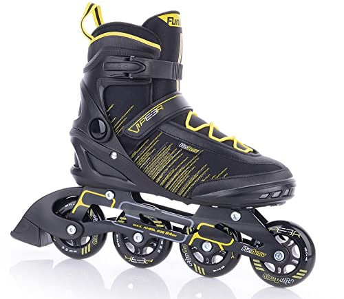 FUNAKTIVE Inliner Herren Peer 3, Inlineskates schwarz-gelb, verstellbare Rollschuhe, Rollerblades Gr. 38