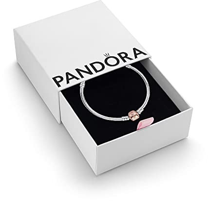 PANDORA Moments Women's 14k Rose Gold-Plated and Sterling Silver Snake Chain Bracelet for Charms, Size 17, With Gift Box