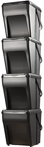 KADAX Poubelles de Tri Sélectif pour la Collecte et le Recyclage des Déchets à Domicile, Système de Séparation des Déchets Empilables (4 x 25L, Noir)