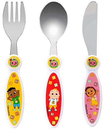 Kids Cutlery Set – 3PCS Childrens Toddler Dinnerware Set Gift for Boys & Girls, Includes Knife, Fork & Spoon, Travel Cutlery Set for Kids (Cocomelon)