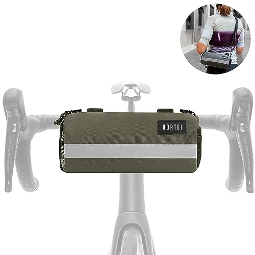 Sacoche pour guidon de vélo de route, gravel et VTT - Sac à dos de bikepackaging avec bandoulière amovible et fermeture éclair imperméable - 23 x 10 cm - 2L (vert)