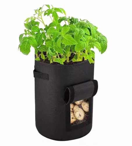 HOMION Potato Grow Bag Plant Bags Breathable Garden Growing Bag Planting Tomato Fabric Pots with Strap Handles and Access Flap for Vegetables, Fruits Home Grow Bag (2 Pack Black, 10 Galon)