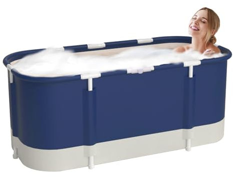 Sinbide Baignoire Pliable Adulte Antidérapante Portable Mobile pour Douche et SPA, pour Petite Salle de Bain, Autoportante, 115x60x55cm (Bleu)