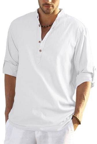 YAOHUOLE Chemise Lin Homme Manches Longues Été Mao Décontractée Henley Shirts Chemise Homme Decontracte