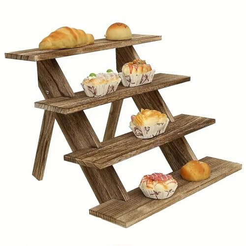 NCONCO Présentoir à cupcakes en bois à 4 niveaux, étagères de présentation de comptoir de vente au détail, étagère rustique pour gâteaux, maquillage, parfum, pour épices, plantes, desserts, artisanat,