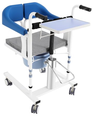 Sollevatore Idraulico per Pazienti, Sedia da Bagno Mobile con Vaschetta, Altezza Regolabile 42–60 cm, Carrozzina per Disabili e Anziani, Struttura in Acciaio, Ruote con Freno, 100 kg