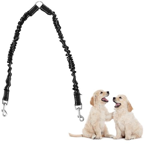 Leine für 2 Hunde,Doppelleine für 2 Hunde,360° Drehungsfreie,Doppel Hundeleine mit Reflexionsstreifen (schwarz2)
