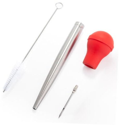 Mikinona Pompa per Condimento per Tacchino Tubo per Olio da Cucina Strumento per Barbecue con per Pulizia per Cucina del Ristorante Realizzato in Acciaio Inossidabile e Silicone Alimentare