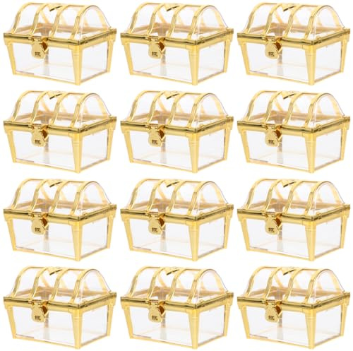Homoyoyo 12PCS Mini Treasure Chest Bulk,Wedding Favor Boxes Plastic Treasure Boxes for Wedding Christmas Halloween Party Decorations - Golden