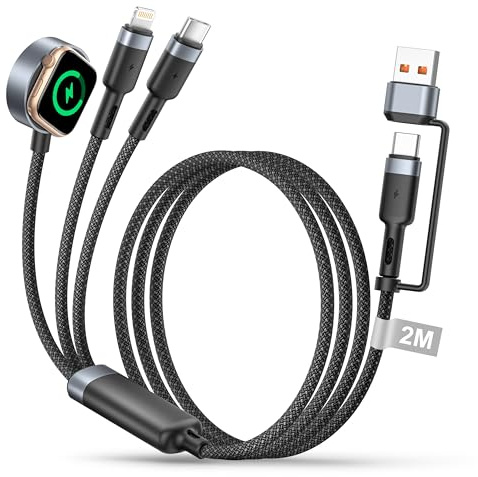 3 in 2 Ladekabel für Apple Watch Series 9/8/7/6/5/4/3/SE/Ultra, 2M Ladegerät Apple Watch Ladekabel USB C Nylon apple watch Kabel iWatch ladekabel für iWatch Series, iPhone 17 16 15 14 13 12 Pro Max