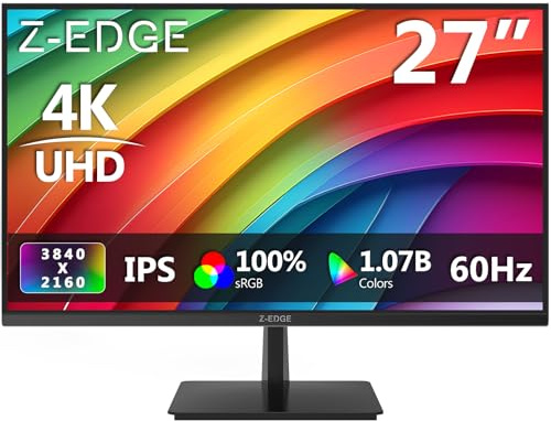Z-Edge Écran PC 27'' IPS 4K UHD (3840x2160), Cadre Ultra Slim, FreeSync, Moniteur Bureau 16:9, 60 Hz, 5 ms, Inclinaison Réglable, Couleurs Ultra Réalistes, 2×HDMI2.0 & 2×DP1.4, VESA 100 * 100mm