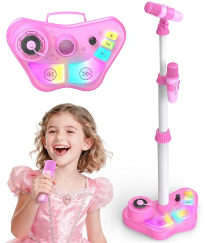 Dislocati Geschenk Mädchen 3-12 Jahre, Karaoke Maschine Kinder und 2 Kinder Mikrofon mit Ständer Karaoke Microphone Bluetooth Set Spielzeug Mädchen 3-12 Jahre Oster Geschenke für Kinder