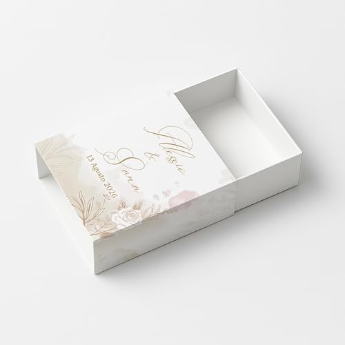 PV Grafik Set da 24 Pz Scatoline Porta Confetti Matrimonio Personalizzate, Bomboniera Portaconfetti Sposi, Bigliettini Inclusi, Regalo Invitati Nozze, Promessa, Anniversario (TiraM17)