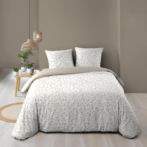 Douceur d'Intérieur, Parure de Lit 3 Pièces (240 x 220 cm) Violette Naturel, 100% Coton