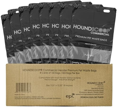 HOUNDSCOOP 800 Count Pull-Strap Header Pet Waste Bags, 8 Header Packs of 100 Bags, Dog Waste Station Bags for HOA, Residential, XL and Strong, Easy Single Pull for Poop Station Dispensers