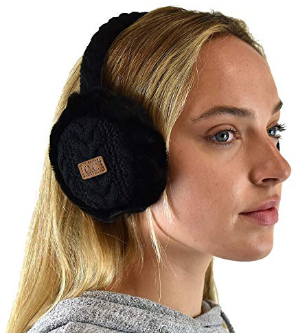 C.C Soft Winter Warm Adjustable Headband Ear Warmer Earmuffs, Black