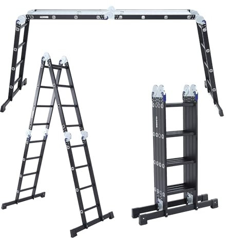 ALDORR 4x4 Professionnelle Échelle Pliante avec Plateforme - Aluminium de Haute Qualité - Polyvalente - Capacité de Charge Jusqu'à 150 kg - Pliable - Sûr et Fiable (EN131) - Échelle Extensible