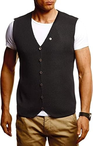 Leif Nelson LN1855 - Gilet da uomo per il tempo libero, business, feste, matrimoni sotto giacca in maglia fine, gilet da uomo, gilet a maglia, maglietta a maniche corte, Nero , M