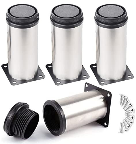 Jolan Edelstahl Möbelbeine,4 Stück Tischbeine Metall,Runde Sofabeine,Schrankbeine,Schreibtischbeine,DIY Ersatz Möbelfüße,Möbelfüsse Höhenverstellbar,Tischfüße Für Bad Küche,StainlessSteel-5cm/1.97in
