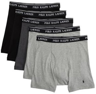 POLO RALPH LAUREN 5 Pack Classic Fit Cotton Boxer Briefs 2 Andover Heather/Madison Heather/2 Polo Black SM