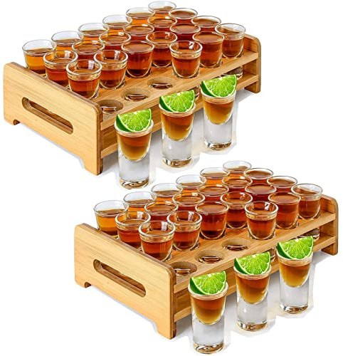 Supwinnet Shot Glasses Set 48pcs 0.5oz/15ml Bulk Mini Shot Glasses with 2pcs Trays Holders Organizers Thick Base Clear Glass Cups Glassware for Party Club Bar Spirit Tasting Tool Set of 50