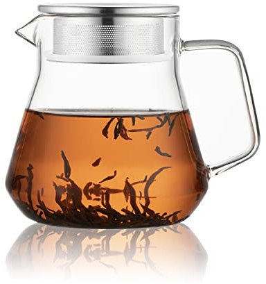 CNGLASS One-Touch-Glas-Teekanne, 600ml/20oz Glas-Teekessel mit Edelstahl-Filterdeckel, Herdfester Teebereiter für losen Blatttee